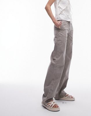 Серо-коричневые брюки прямого кроя с низкой посадкой Topshop Tall Topshop Tall