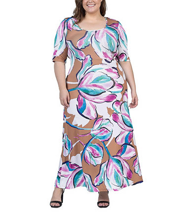 Plus Size Elbow Sleeve Casual A Line Maxi Dress 24Seven Comfort