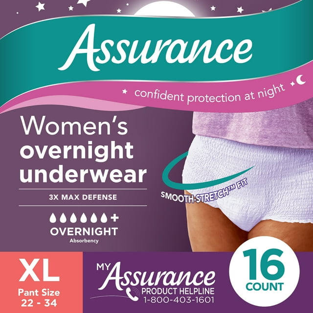 Assurance Women's Incontinence & Postpartum Underwear, XL, Overnight (16 Count) Assurance