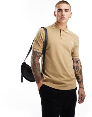 Fred Perry twin tipped polo shirt in beige Fred Perry