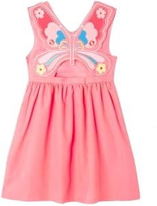 Toddler Girls Dresses Casual Back School Sleeveless Cross Straps Cutout Lined Elastic Waist Pattern Applique MINITAYLOR