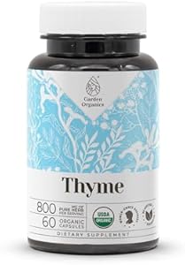 Thyme USDA Organic 60 Capsules | High-Potency Natural Supplement | Certified Organic Vegetarian Capsules and Organic Thyme (Thymus Vulgaris) Dried Leaf (60 Capsules) Garden Organics