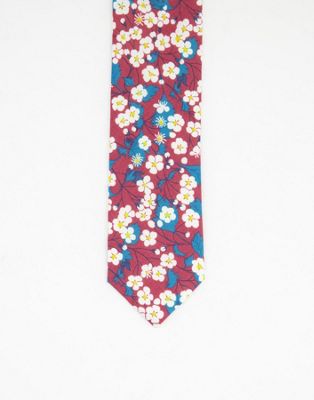 Gianni Feraud liberty print ditsy floral tie in burgundy Gianni Feraud