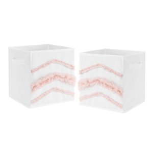 Boho Fringe White and Pink Tufted Fabric Storage Bin (Set of 2) by Sweet Jojo Designs Sweet Jojo Designs