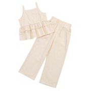 Girl's 2 Piece Outfits Cami Top Wide Leg Pants Ruffle Hem Summer Clothes With 2 Pockets Kojooin