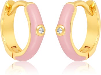 Серьги-кольца Huggie с розовой эмалью ADORNIA