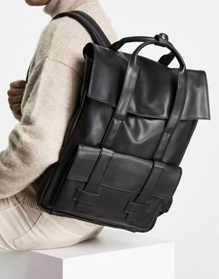Рюкзак ASOS DESIGN с двойными ремнями из черной искусственной кожи ASOS DESIGN