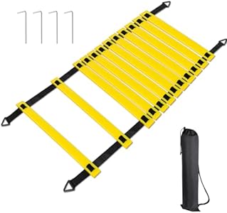 Soccer Training Equipment Set, 20 Feet 12 Rungs Pro Speed & Agility Ladder, Resistance Parachute, Jump Rope, 5 Resistance Bands with Carrying Bag Miveryea