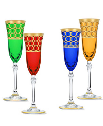 Разноцветные бокалы для шампанского с золотистыми кольцами, набор из 4 шт. Lorpen