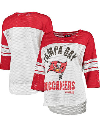 Женская бело-красная сетчатая футболка Tampa Bay Buccaneers First Team с рукавом три четверти G-III 4Her by Carl Banks