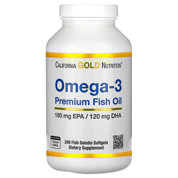 Омега-3 рыбий жир премиум-класса, 180 ЭПК/120 ДГК, 240 мягких желатиновых капсул из рыбьего желатина California Gold Nutrition