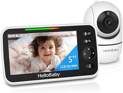 HelloBaby Upgrade 5’’ Baby Monitor with 26-Hour Battery, 2 Cameras Pan-Tilt-Zoom, 1000ft Range Video Audio Baby Monitor No WiFi, VOX, Night Vision, 2-Way Talk, 8 Lullabies and Temperature HelloBaby