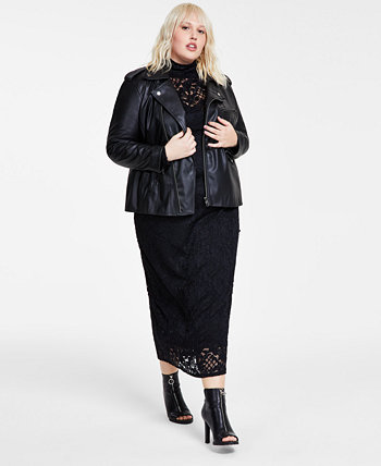 Plus Size Faux-Leather Long-Sleeve Moto Jacket, Created for Macy's Bar III