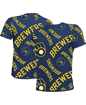 Youth Boys and Girls Navy Milwaukee Brewers Allover Team T-shirt Stitches