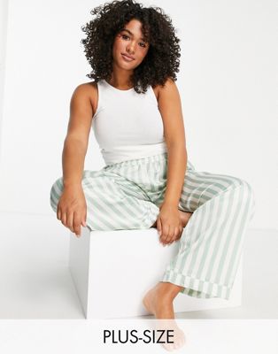 Сатиновые пижамные штаны Loungeable Plus в полоску цвета шалфея и кремового цвета - часть комплекта Loungeable
