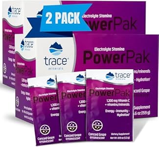 Trace Minerals Power Pak - Daily Health Support Supplement with Vitamins & Minerals - Power Packet Aids Immune Health & Hydration - Mix Powder Supports Bodily Functions - Concord Grape (60 Servings) Trace Minerals