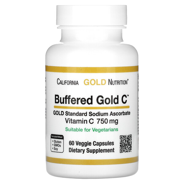 Забуференные капсулы с витамином С, 750 мг, 60 растительных капсул California Gold Nutrition