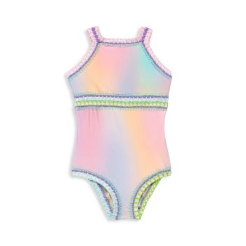 Little Girl's &amp; Girl's Rainbow Embroidered High Neck One-Piece Swimsuit PQ