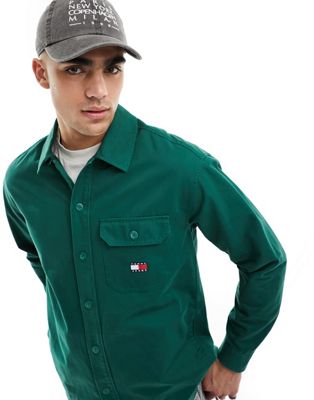 Зеленая однотонная рубашка Tommy Jeans Essential Tommy Jeans