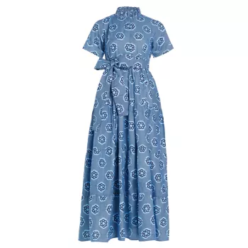 Хлопковое многоярусное платье макси в полоску с геометрическим рисунком Olori Elisamama