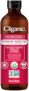 Cliganic Organic Rosehip Seed Oil for Face, 100% Pure | Natural Cold Pressed Unrefined Non-GMO | Carrier Oil for Skin, Hair & Nails (Packaging May Vary) Cliganic