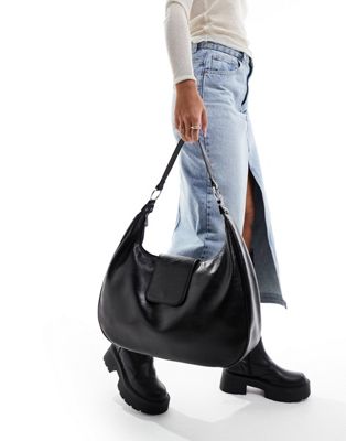 Гламурная объемная сумка через плечо черного цвета с напуском GLAMOROUS