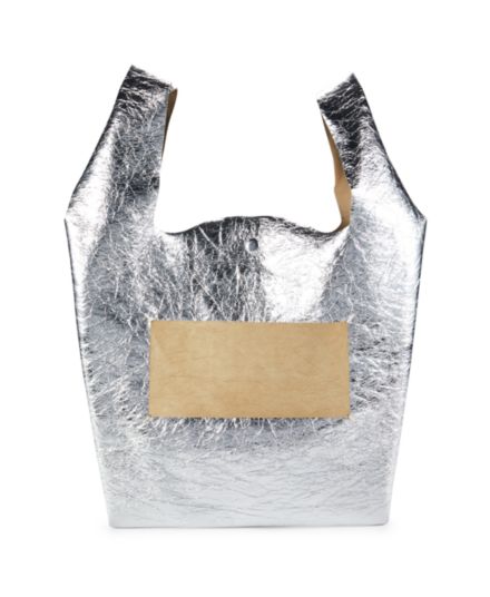 Комплект из двух предметов: объемная сумка с металлической текстурой и мешочек MM6 Maison Margiela