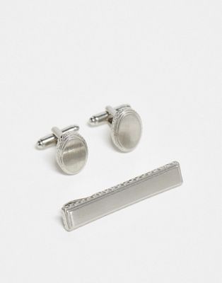 ASOS DESIGN cufflink and tie bar set in brushed silver tone ASOS DESIGN