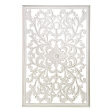 American Art Décor Hand-Carved Distressed White Floral Wood Wall Medallion American Art Décor
