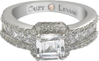 Свадебное кольцо из стерлингового серебра с цирконами огранки «кушон» Suzy Levian