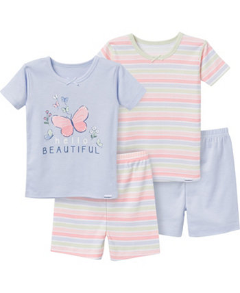 Toddler Girls Top and Shorts Pajama Sets, 4-Piece, Stripes Gerber