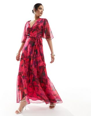 Hope & Ivy wrap maxi dress in hot pink floral Hope & Ivy