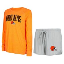 Women's Concepts Sport Gray/Orange Cleveland Browns Raglan Long Sleeve T-Shirt & Shorts Lounge Set Unbranded