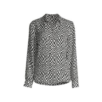 Contorted Check Silk Blouse Elie Tahari
