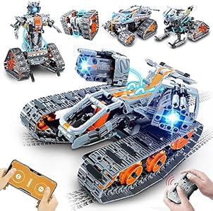 HOGOKIDS 5 in 1 STEM Building Set with LED Light - APP & Remote Controlled Cars Building Toys Kit, RC Robot Tank Sleigh Tracked Racer 604 PCS, Toy Gifts for Kids Boys Girls Ages 6 7 8 9 10 11 12+ Year HogoKids