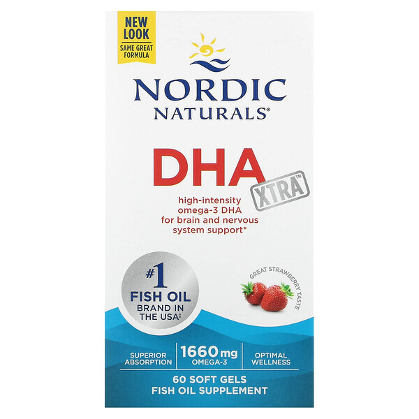 DHA Xtra, Клубника - 1660 мг Омега-3 - 60 мягких капсул - Nordic Naturals Nordic Naturals