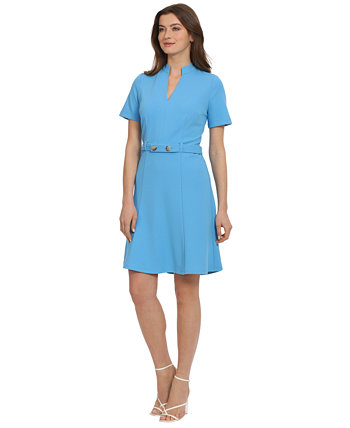 Women's Belted Short-Sleeve Fit & Flare Dress Maggy London