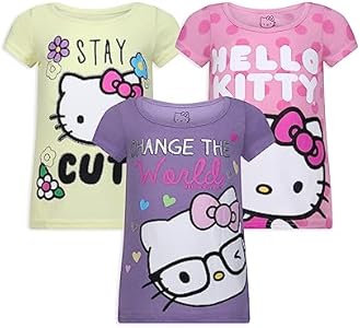 Hello Kitty Sanrio Girls 3 Pack Short Sleeve T-Shirt for Little and Big Kids Hello Kitty