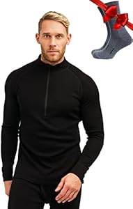 Мужской пуловер с полу-молнией из мериносовой шерсти Merino.tech - Легкий, Средний и Тяжелый вес + Носки Merino.tech