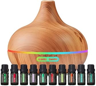 Ultimate Aromatherapy Diffuser & Essential Oil Set - Ultrasonic Diffuser & Top 10 Essential Oils - Modern Diffuser with 4 Timer & 7 Ambient Light Settings - Therapeutic Essential Oils - Matte Black PURE DAILY CARE