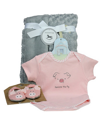 3 истории Baby Boys and Girls 3-х частей торговли Piggy Bodysuit, тапочки и подарочный набор Blankie 3 Stories Trading