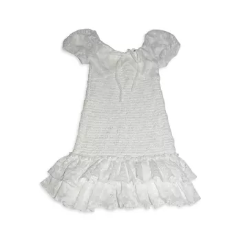 Girl's Lace Puff-Sleeve Smocked Dress Flowers By Zoe