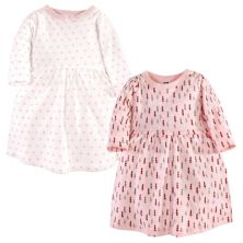 Infant and Toddler Girl Cotton Long-Sleeve Dresses 2pk, Winter Forest Long-Sleeve Hudson Baby
