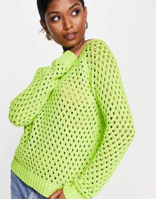 Annorlunda fishnet knit sweater in lime green Annorlunda