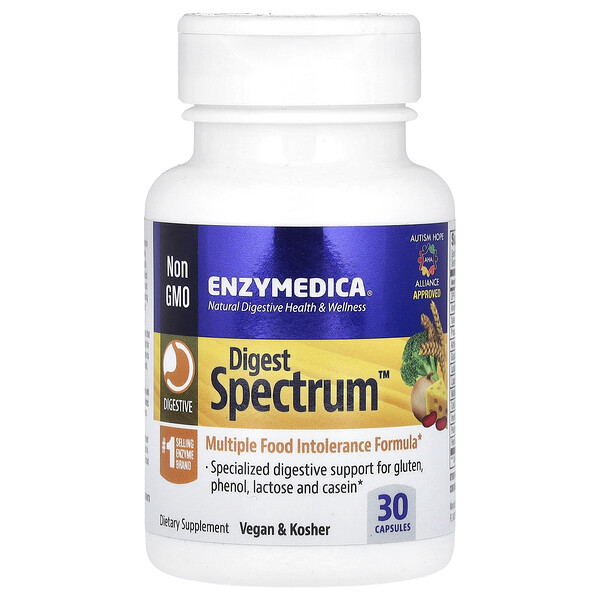 Digest Spectrum, формула при множественной пищевой непереносимости, 30 капсул Enzymedica
