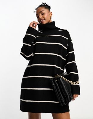 Вязаное платье-свитер в черную полоску с высоким воротником Pull&Bear Pull&Bear
