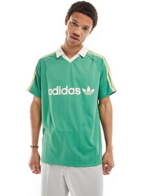 Зеленая футболка из джерси с воротником-поло с 3 полосками adidas Originals Adidas