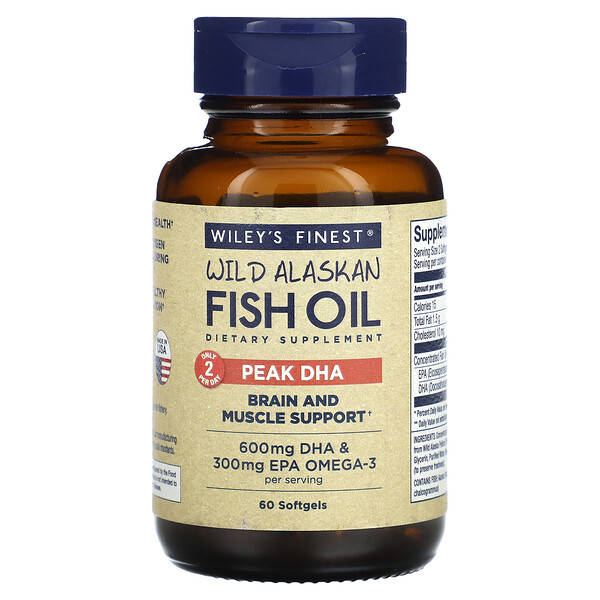 Рыбий жир из дикой рыбы Аляски, пик DHA, 60 мягких таблеток Wiley's Finest