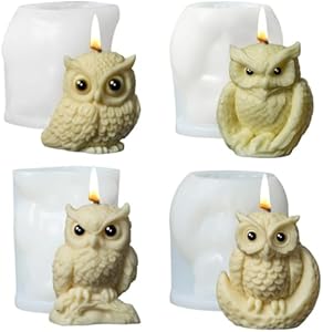 Cestony 4Pcs 3D owl Shape Candle Silicone Molds for Making Candle Resin Pillar Aromatherapy Candles Wax Soap Flower Specimen Clay Craft Cestony