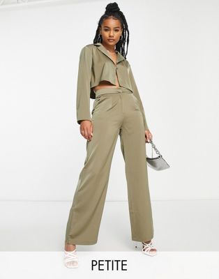 4th & Reckless Petite satin flare pants in khaki - part of a set 4th & Reckless Petite